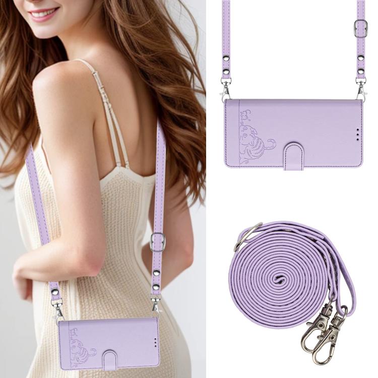 For Google Pixel 10 5G Global Cat Rat Embossed Pattern RFID Leather Phone Case with Lanyard(Purple) - Google Cases by buy2fix | Online Shopping UK | buy2fix