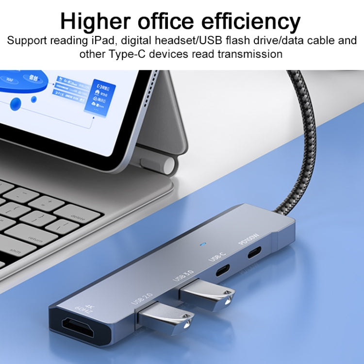 ADS-336 5 in 1 4K 60Hz HDMI, 2 x USB-C / Type-C, 2 x USB Multi-function HUB Expander(Dark Grey) by buy2fix