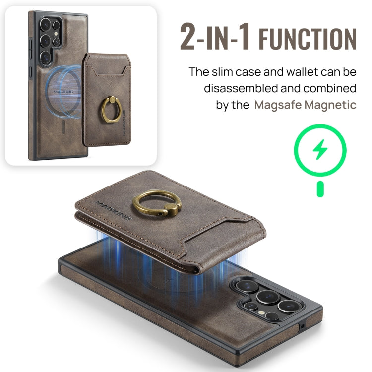 For Samsung Galaxy S23 Ultra 5G MAGKING K1 MagSafe Detachable Wallet RFID Back Cover Phone Case(Coffee) - Galaxy S23 Ultra 5G Cases by MAGKING | Online Shopping UK | buy2fix