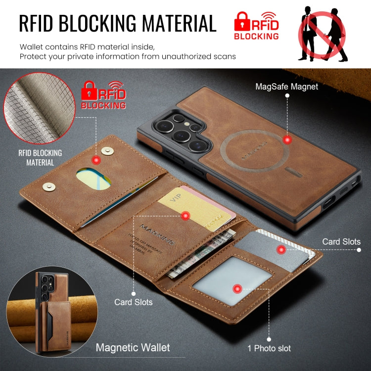 For Samsung Galaxy S24 Ultra 5G MAGKING K2 Series MagSafe RFID Card Bag Detachable Phone Case(Brown) - Galaxy S24 Ultra 5G Cases by MAGKING | Online Shopping UK | buy2fix