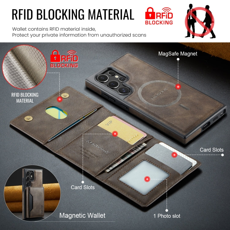 For Samsung Galaxy S24 Ultra 5G MAGKING K2 Series MagSafe RFID Card Bag Detachable Phone Case(Coffee) - Galaxy S24 Ultra 5G Cases by MAGKING | Online Shopping UK | buy2fix