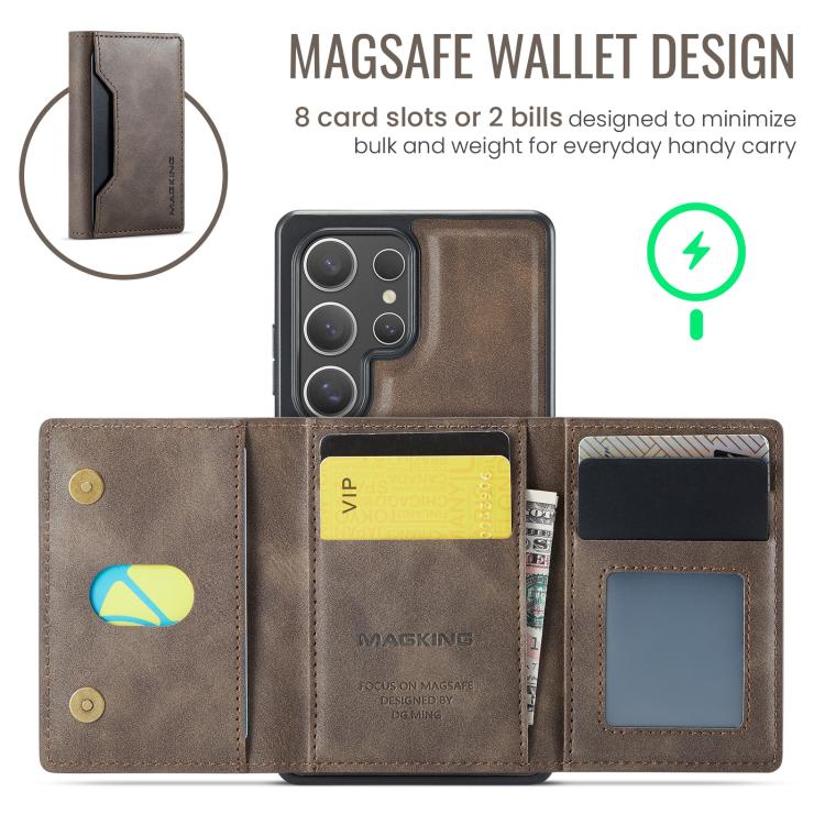 For Samsung Galaxy S25 Ultra 5G MAGKING K2 Series MagSafe RFID Card Bag Detachable Phone Case(Coffee) - Galaxy S25 Ultra 5G Cases by MAGKING | Online Shopping UK | buy2fix