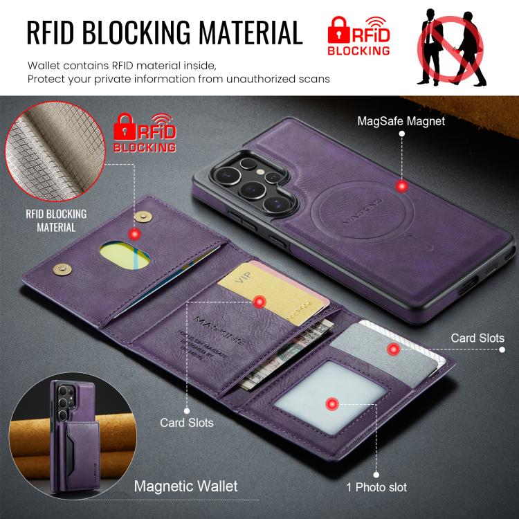 For Samsung Galaxy S25 Ultra 5G MAGKING K2 Series MagSafe RFID Card Bag Detachable Phone Case(Purple) - Galaxy S25 Ultra 5G Cases by MAGKING | Online Shopping UK | buy2fix