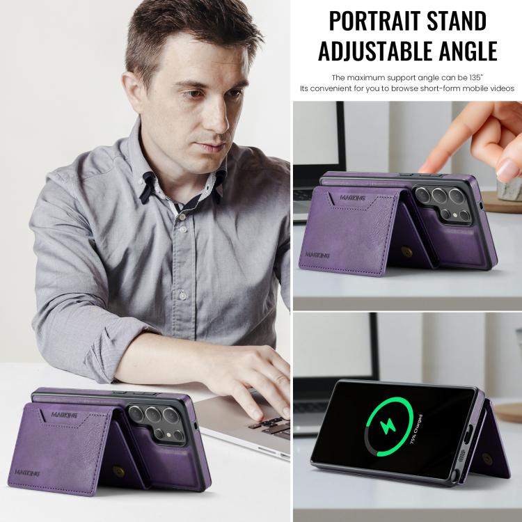 For Samsung Galaxy S25 Ultra 5G MAGKING K2 Series MagSafe RFID Card Bag Detachable Phone Case(Purple) - Galaxy S25 Ultra 5G Cases by MAGKING | Online Shopping UK | buy2fix