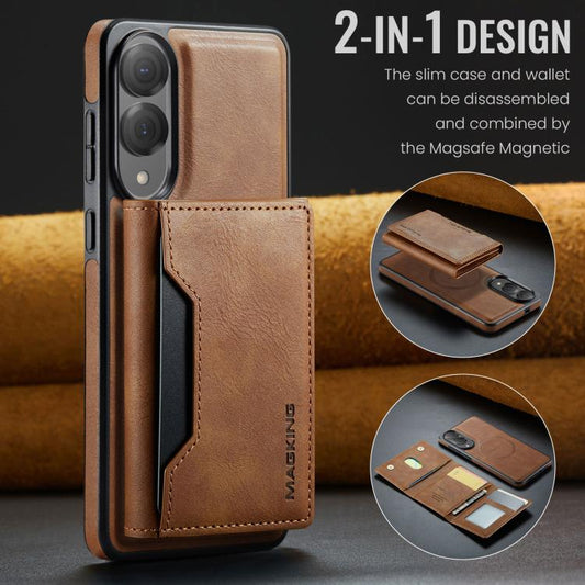 For Samsung Galaxy S25 Edge 5G MAGKING K2 Series MagSafe RFID Card Bag Detachable Phone Case(Brown) - Galaxy S25 Edge 5G Cases by MAGKING | Online Shopping UK | buy2fix