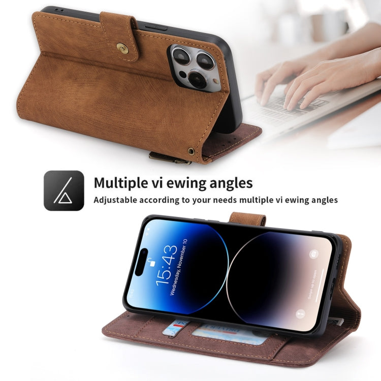 For iPhone 15 POLA Dual-color Zipper Wallet RFID Leather Phone Case(Burgundy Brown) - iPhone 15 Cases by POLA | Online Shopping UK | buy2fix