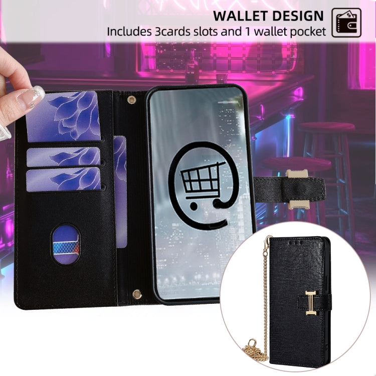 For iPhone 11 Pro Max POLA Crossbody Chain I-Shape Buckle Sequins Leather Phone Case(Black) - iPhone 11 Pro Max Cases by POLA | Online Shopping UK | buy2fix