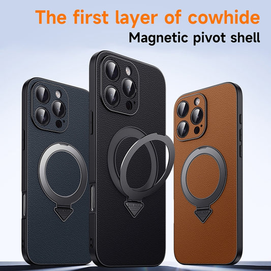 For iPhone 15 SULADA Top Grain Leather MagSafe Magnetic Holder Phone Case(Black) - iPhone 15 Cases by SULADA | Online Shopping UK | buy2fix