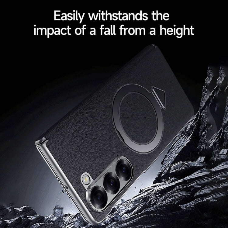 For Samsung Galaxy Z Fold 6 SULADA Top Grain Leather MagSafe Magnetic Holder Phone Case(Black) - Galaxy Z Fold6 5G Cases by SULADA | Online Shopping UK | buy2fix