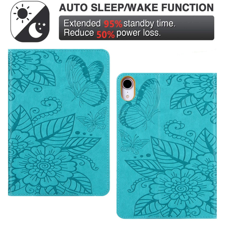 For iPad mini 6 / mini 2024 Butterfly Love Flower Embossed Leather Smart Tablet Case(Blue) - iPad mini 2024 Cases by buy2fix | Online Shopping UK | buy2fix