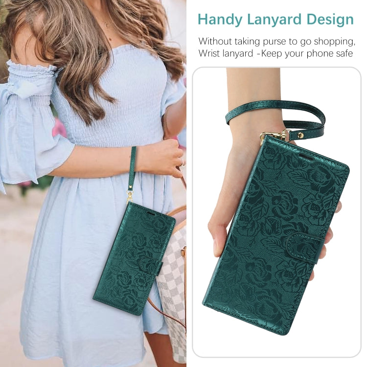 For Samsung Galaxy S25+ 5G Peony Flowers Imprint Leather Phone Case(Green) - Galaxy S25+ 5G Cases by buy2fix | Online Shopping UK | buy2fix