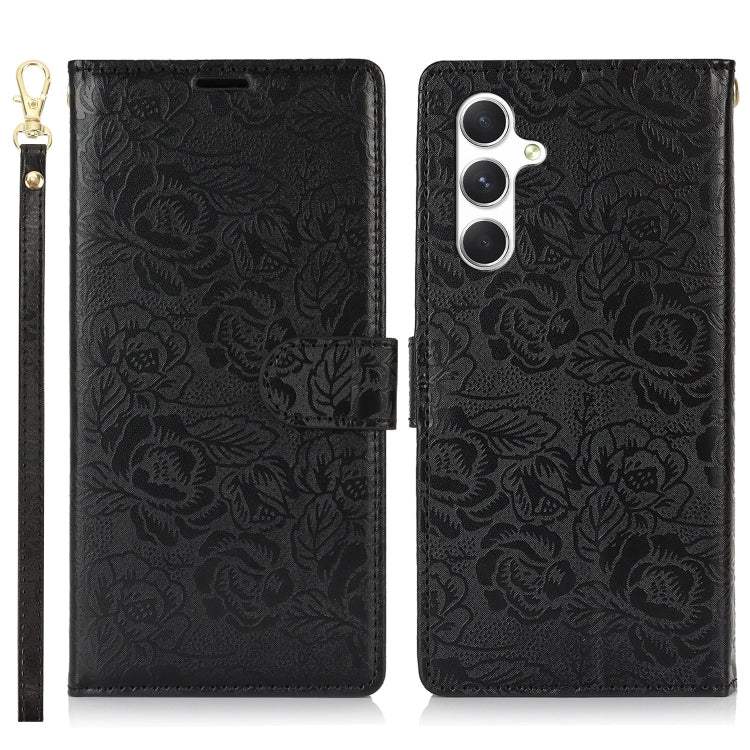 For Samsung Galaxy S25+ 5G Peony Flowers Imprint Leather Phone Case(Black) - Galaxy S25+ 5G Cases by buy2fix | Online Shopping UK | buy2fix