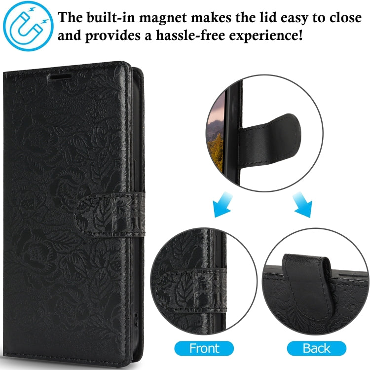 For Samsung Galaxy S25+ 5G Peony Flowers Imprint Leather Phone Case(Black) - Galaxy S25+ 5G Cases by buy2fix | Online Shopping UK | buy2fix