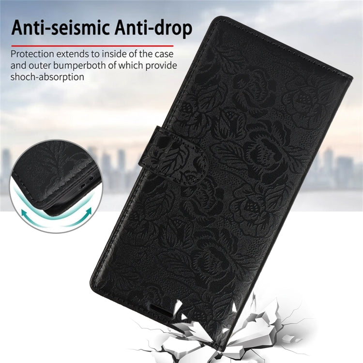 For Samsung Galaxy S25+ 5G Peony Flowers Imprint Leather Phone Case(Black) - Galaxy S25+ 5G Cases by buy2fix | Online Shopping UK | buy2fix