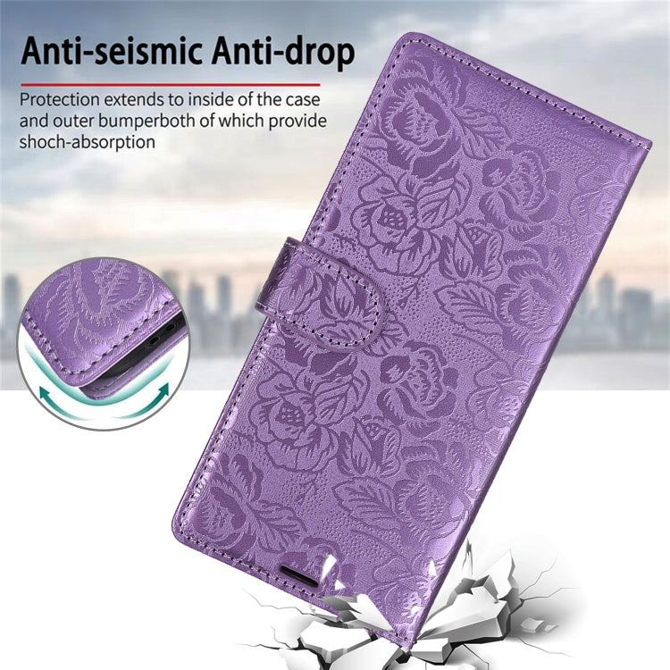 For Samsung Galaxy S25+ 5G Peony Flowers Imprint Leather Phone Case(Purple) - Galaxy S25+ 5G Cases by buy2fix | Online Shopping UK | buy2fix