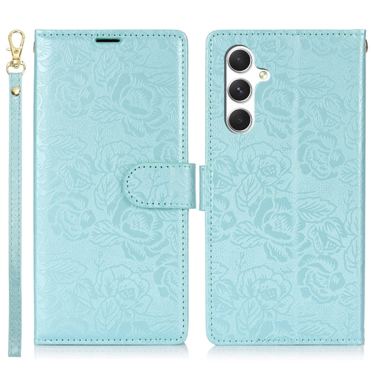 For Samsung Galaxy S25+ 5G Peony Flowers Imprint Leather Phone Case(Sky Blue) by buy2fix