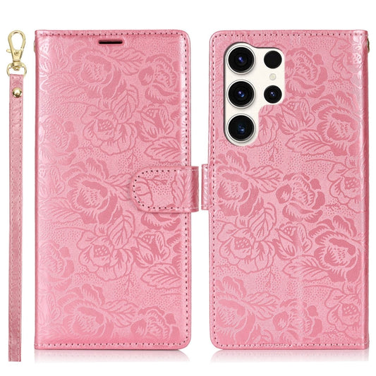 For Samsung Galaxy S25 Ultra 5G Peony Flowers Imprint Leather Phone Case(Pink) by buy2fix