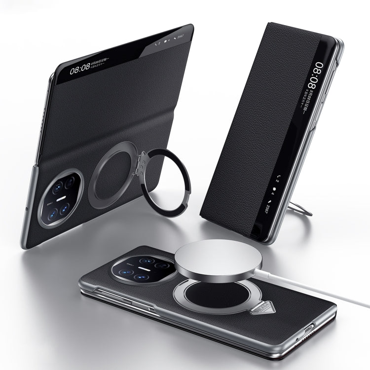 For Huawei Mate X5 / X3 SULADA Smart View Window MagSafe Magnetic Holder Leather Phone Case(Black) - Huawei Cases by SULADA | Online Shopping UK | buy2fix