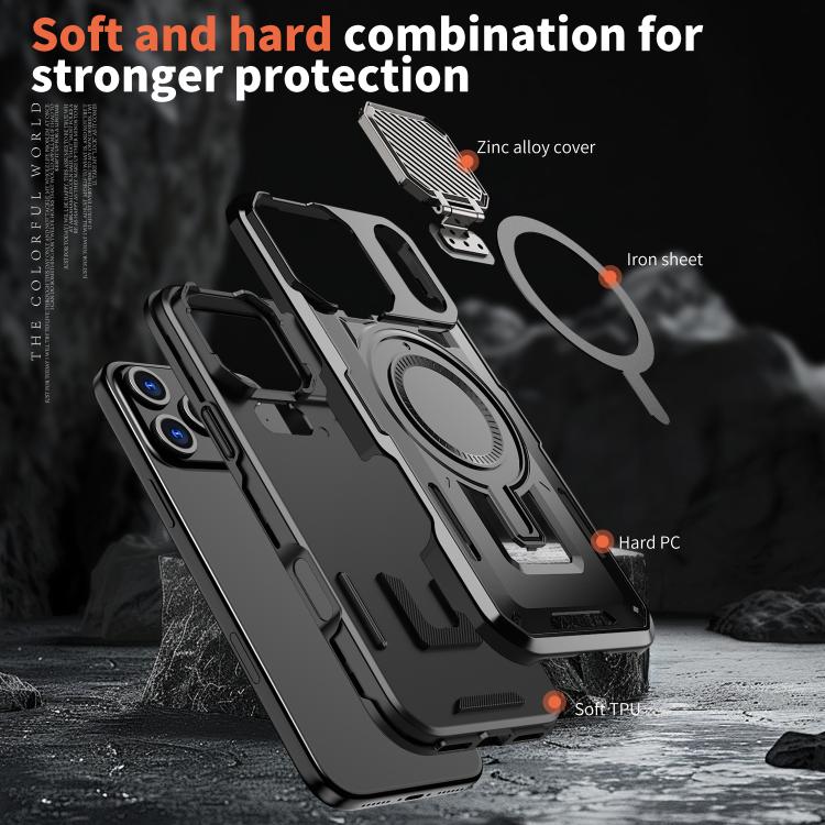 For iPhone 17 Pro Max Shield Frame Holder MagSafe Phone Case(Black) - iPhone 17 Pro Max Cases by buy2fix | Online Shopping UK | buy2fix