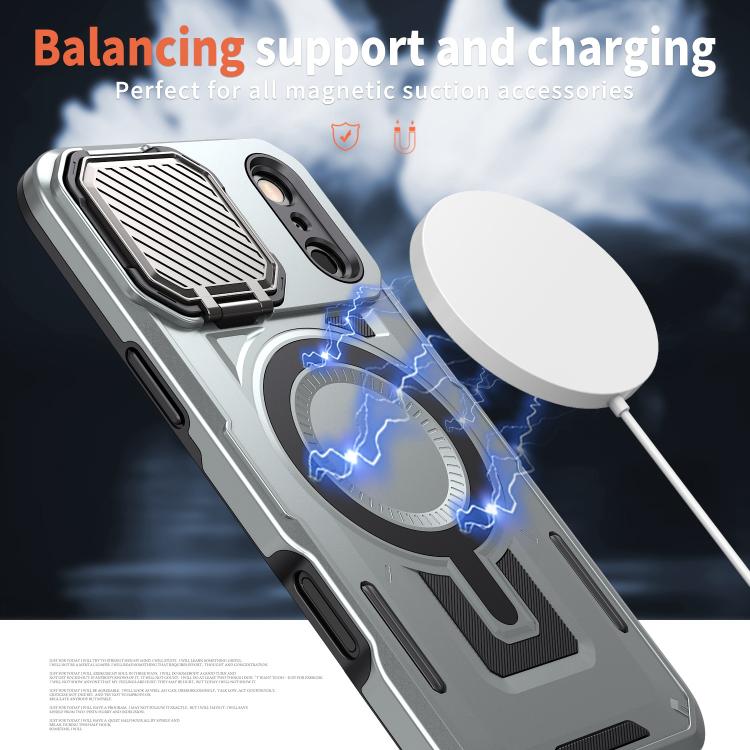 For iPhone 17 Pro Max Shield Frame Holder MagSafe Phone Case(Grey) - iPhone 17 Pro Max Cases by buy2fix | Online Shopping UK | buy2fix