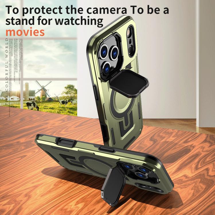 For iPhone 17 Pro Shield Frame Holder MagSafe Phone Case(Olive Green) - iPhone 17 Pro Cases by buy2fix | Online Shopping UK | buy2fix