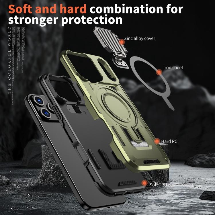 For iPhone 17 Pro Shield Frame Holder MagSafe Phone Case(Olive Green) - iPhone 17 Pro Cases by buy2fix | Online Shopping UK | buy2fix