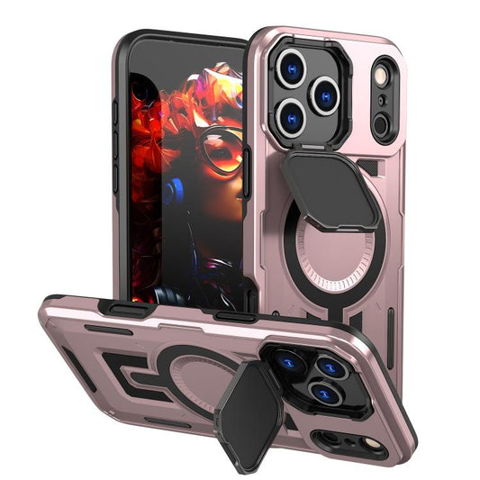 For iPhone 17 Pro Shield Frame Holder MagSafe Phone Case(Rose Gold) - iPhone 17 Pro Cases by buy2fix | Online Shopping UK | buy2fix