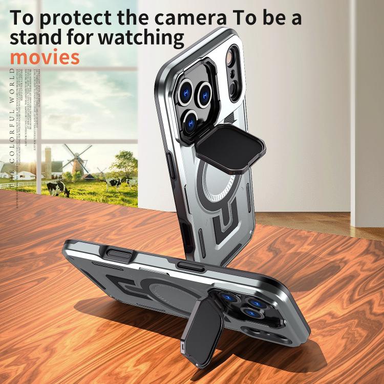 For iPhone 17 Pro Shield Frame Holder MagSafe Phone Case(Grey) - iPhone 17 Pro Cases by buy2fix | Online Shopping UK | buy2fix