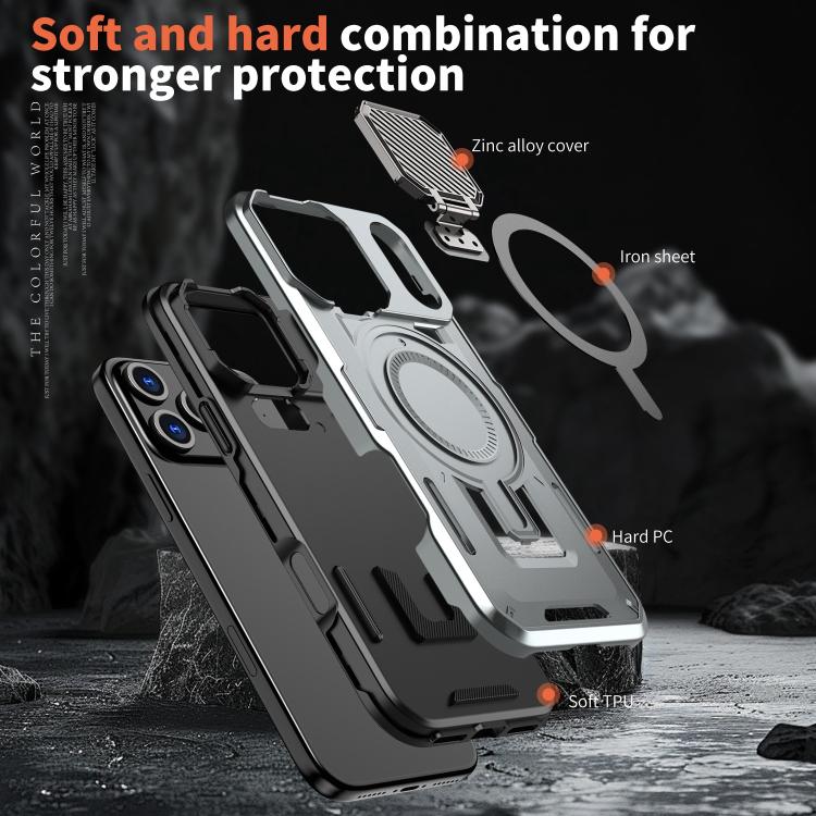 For iPhone 17 Pro Shield Frame Holder MagSafe Phone Case(Grey) - iPhone 17 Pro Cases by buy2fix | Online Shopping UK | buy2fix