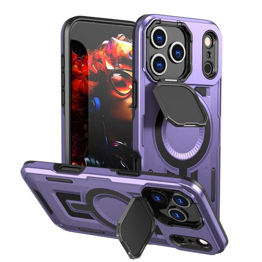 For iPhone 17 Pro Shield Frame Holder MagSafe Phone Case(Purple) - iPhone 17 Pro Cases by buy2fix | Online Shopping UK | buy2fix