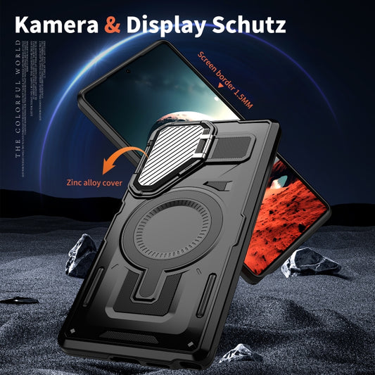 For Samsung Galaxy S25 5G Shield Frame Holder MagSafe Phone Case(Black) by buy2fix