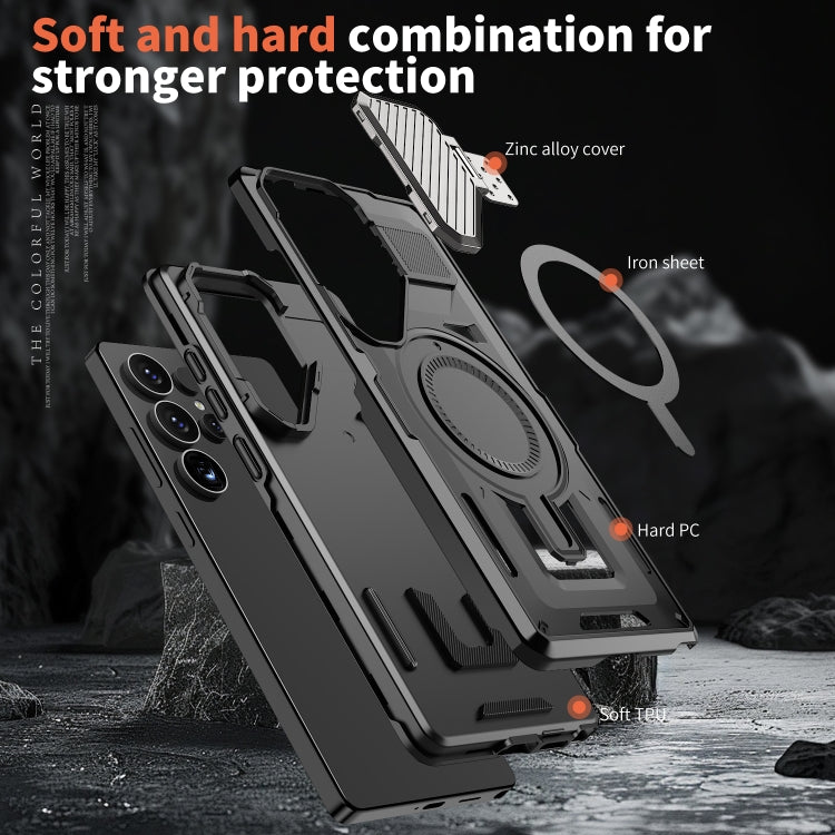 For Samsung Galaxy S25 5G Shield Frame Holder MagSafe Phone Case(Black) by buy2fix