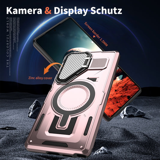 For Samsung Galaxy S25 5G Shield Frame Holder MagSafe Phone Case(Rose Gold) by buy2fix