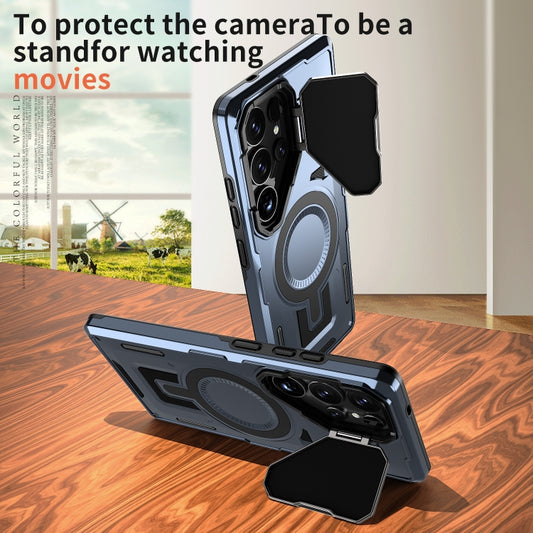 For Samsung Galaxy S25 Ultra 5G Shield Frame Holder MagSafe Phone Case(Blue) by buy2fix