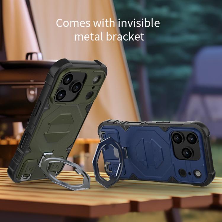For iPhone 17 Pro Max Camera Shield Armor MagSafe Holder Phone Case with Strap(Dark Green) - iPhone 17 Pro Max Cases by buy2fix | Online Shopping UK | buy2fix