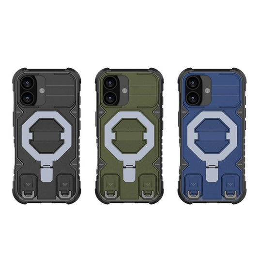 For iPhone 17 Camera Shield Armor MagSafe Holder Phone Case with Strap(Sapphire Blue) - iPhone 17 Cases by buy2fix | Online Shopping UK | buy2fix