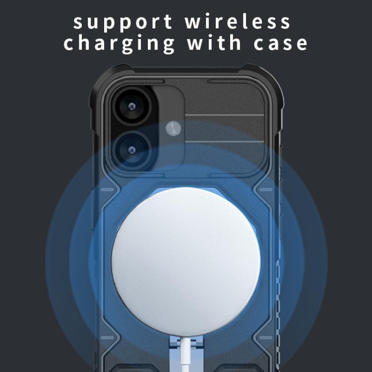 For iPhone 17 Camera Shield Armor MagSafe Holder Phone Case with Strap(Sapphire Blue) - iPhone 17 Cases by buy2fix | Online Shopping UK | buy2fix