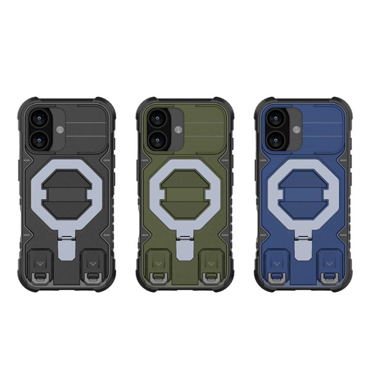 For iPhone 17 Camera Shield Armor MagSafe Holder Phone Case with Strap(Dark Green) - iPhone 17 Cases by buy2fix | Online Shopping UK | buy2fix