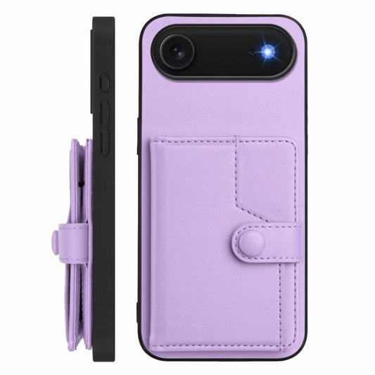 For iPhone Air Button Card Bag RFID Anti-theft Phone Case(Purple) - iPhone Air Cases by buy2fix | Online Shopping UK | buy2fix