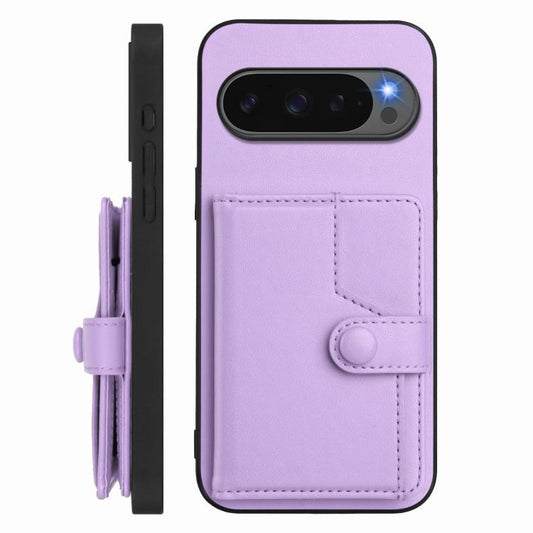 For Google Pixel 10 Pro XL Button Card Bag RFID Anti-theft Phone Case(Purple) - Google Cases by buy2fix | Online Shopping UK | buy2fix