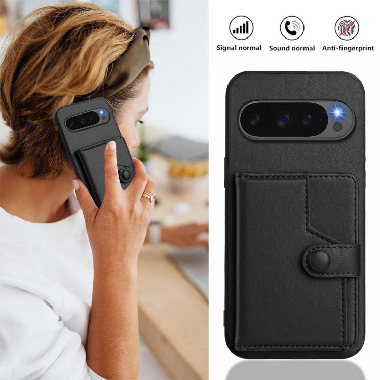 For Google Pixel 10 / 10 Pro Button Card Bag RFID Anti-theft Phone Case(Black) - Google Cases by buy2fix | Online Shopping UK | buy2fix