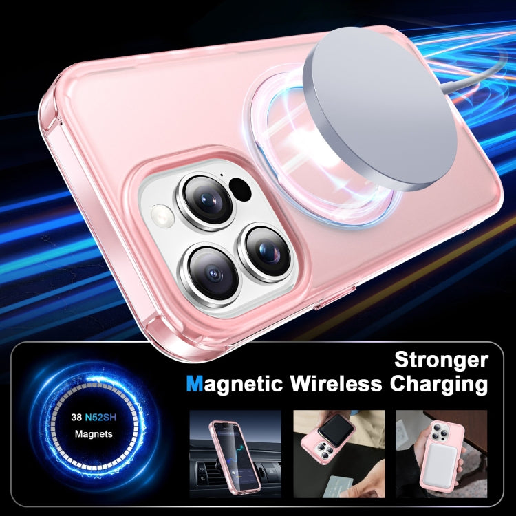 For iPhone 15 Pro Frosted Skin Feel MagSafe Holder 360 Full Body Phone Case(Pink) - iPhone 15 Pro Cases by buy2fix | Online Shopping UK | buy2fix