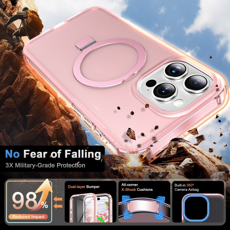 For iPhone 15 Pro Frosted Skin Feel MagSafe Holder 360 Full Body Phone Case(Pink) - iPhone 15 Pro Cases by buy2fix | Online Shopping UK | buy2fix