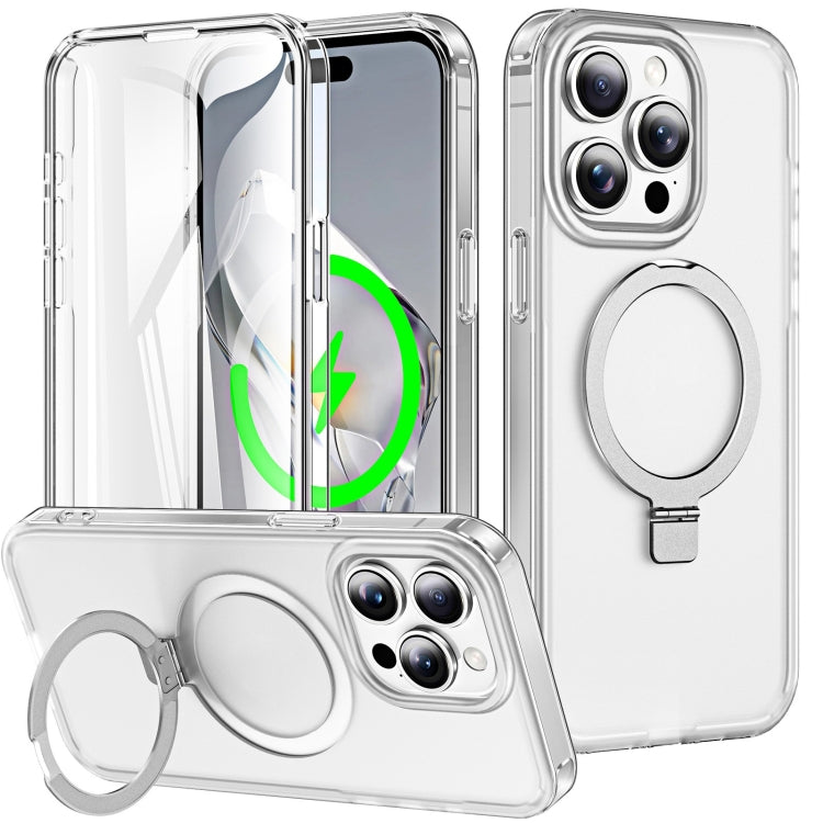 For iPhone 15 Pro Frosted Skin Feel MagSafe Holder 360 Full Body Phone Case(Transparent) - iPhone 15 Pro Cases by buy2fix | Online Shopping UK | buy2fix
