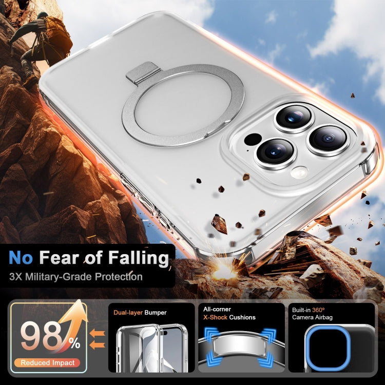 For iPhone 15 Pro Frosted Skin Feel MagSafe Holder 360 Full Body Phone Case(Transparent) - iPhone 15 Pro Cases by buy2fix | Online Shopping UK | buy2fix