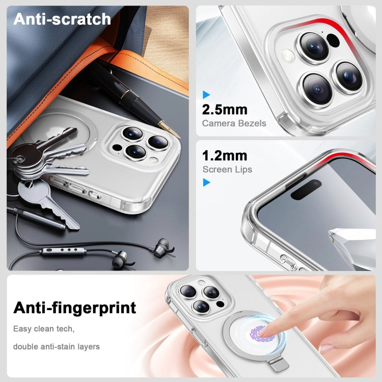 For iPhone 15 Pro Frosted Skin Feel MagSafe Holder 360 Full Body Phone Case(Transparent) - iPhone 15 Pro Cases by buy2fix | Online Shopping UK | buy2fix