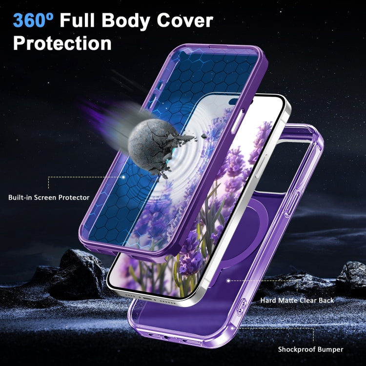 For iPhone 15 Pro Frosted Skin Feel MagSafe Holder 360 Full Body Phone Case(Purple) - iPhone 15 Pro Cases by buy2fix | Online Shopping UK | buy2fix