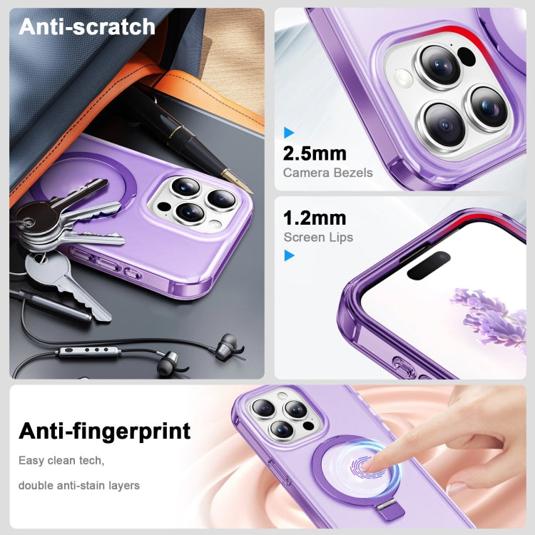 For iPhone 15 Pro Frosted Skin Feel MagSafe Holder 360 Full Body Phone Case(Purple) - iPhone 15 Pro Cases by buy2fix | Online Shopping UK | buy2fix
