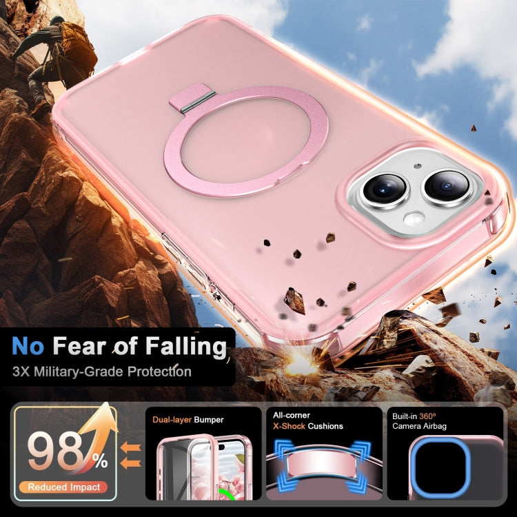 For iPhone 15 Frosted Skin Feel MagSafe Holder 360 Full Body Phone Case(Pink) - iPhone 15 Cases by buy2fix | Online Shopping UK | buy2fix