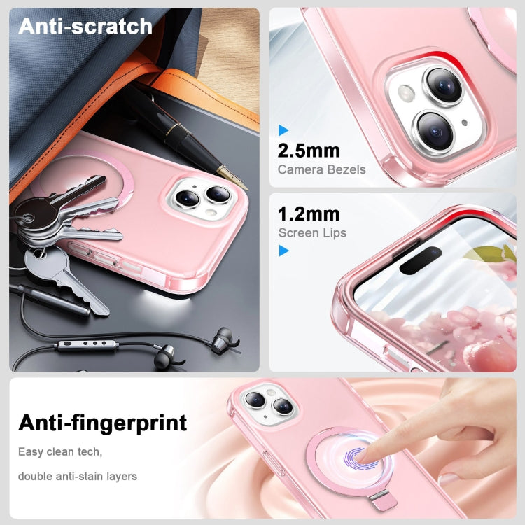 For iPhone 15 Frosted Skin Feel MagSafe Holder 360 Full Body Phone Case(Pink) - iPhone 15 Cases by buy2fix | Online Shopping UK | buy2fix